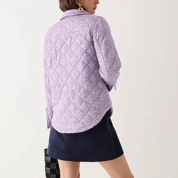 J. Crew Quilted Cotton shirt-jacket in mixed floral Lavender 2XL women's - Picture 3 of 16